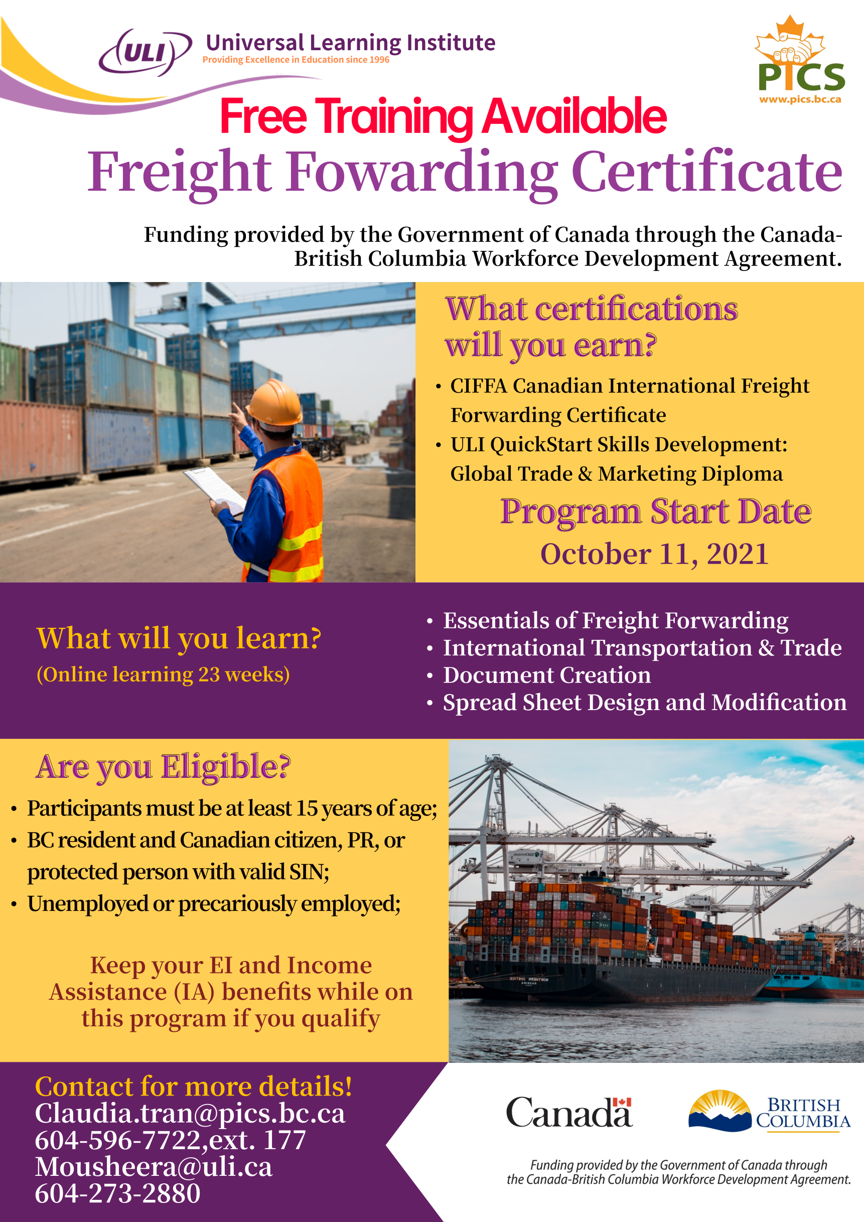 Please contact Ken at ken@uli.ca for the program flyer or more information.